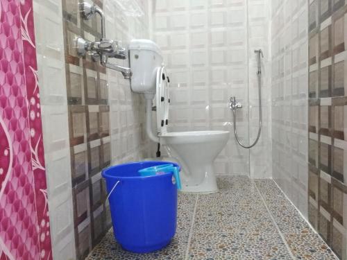 布莱尔港Andaman Vacations Home的一间带卫生间和蓝色桶的浴室