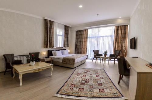 巴库Ammar Grand Hotel的酒店客房设有床和客厅。