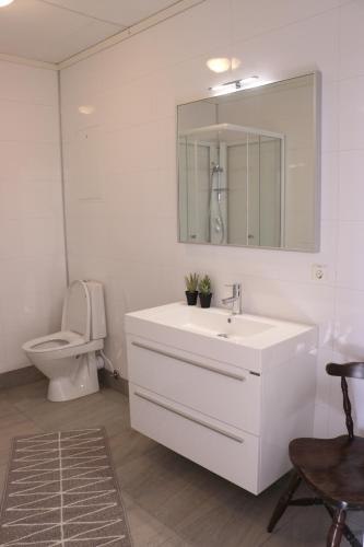瓦尔河谷瓦尔达尔旅馆的浴室配有白色水槽和卫生间。