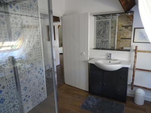 Le ViganLe Vallonnet Gîte classé 5 étoiles的一间带水槽和淋浴的浴室