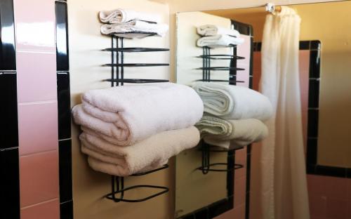 Beech IslandRoyal Inn - North Augusta - Home Of The Masters - Augusta Downtown的浴室内带毛巾的毛巾架
