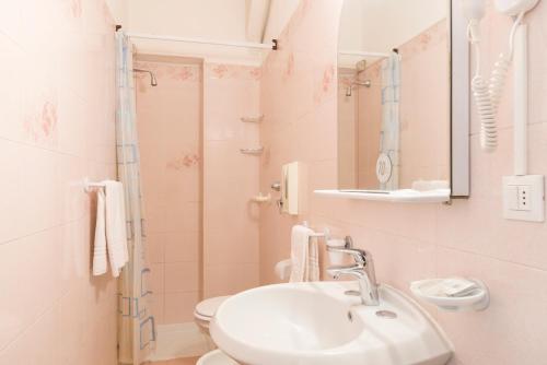维罗纳特伦托奥伯格酒店的一间带水槽、卫生间和镜子的浴室