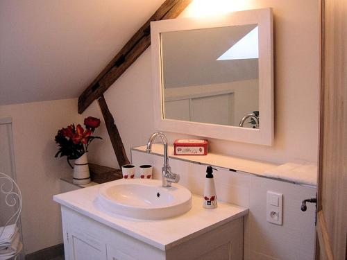 Saint-Nicolas-lès-Cîteaux西斯图尔斯住宿加早餐旅馆的一间带水槽和镜子的浴室
