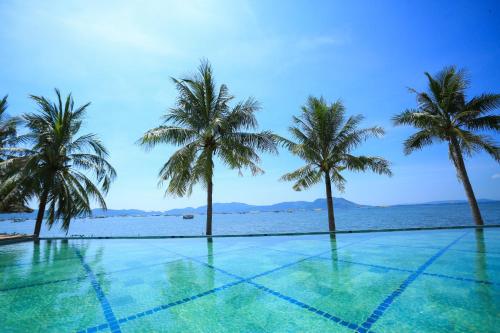 Song CauQue Toi Village Resort Phu Yen的一座棕榈树环绕的游泳池
