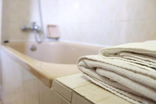OrtigueroLa Terraza de Picos的带浴缸和毛巾的浴室