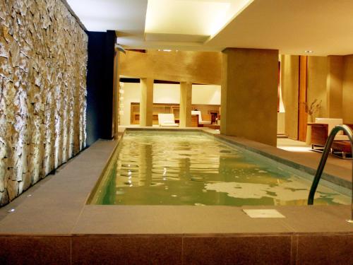 埃尔卡拉法特Esplendor by Wyndham El Calafate的酒店大堂中央的游泳池