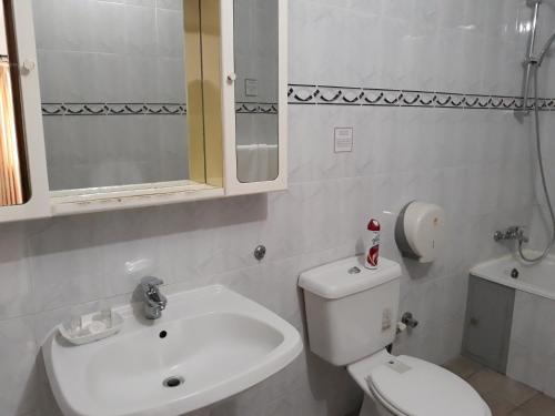 阿克拉Lavender Lodge Hotel的浴室配有白色卫生间和盥洗盆。