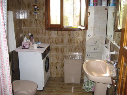 安波拉Chalet con piscina的一间带水槽和洗衣机的浴室
