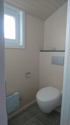 希茨海尔斯Tornby Strand Camping Cottages的白色的浴室设有卫生间和窗户。