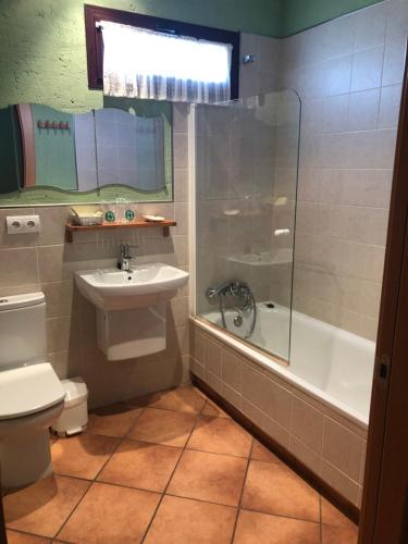 Casillas de BerlangaHotel CTR San Baudelio的浴室配有卫生间、盥洗盆和淋浴。