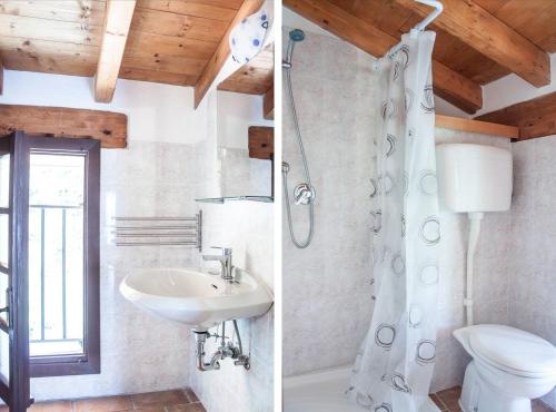 莱泽诺麦当娜德伊塞彼农家乐的浴室设有水槽和卫生间,两幅图片