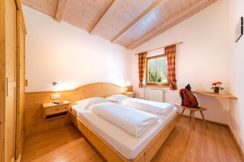 卢松Pardellerhof Ferienhaus的一间卧室配有一张床、一张书桌和一个窗户。