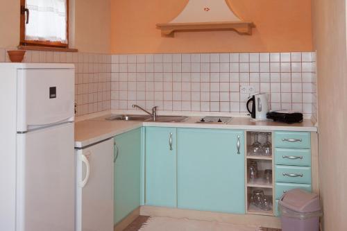 维斯尼安Villa Visnjan Residence 2的厨房配有蓝色橱柜和白色冰箱