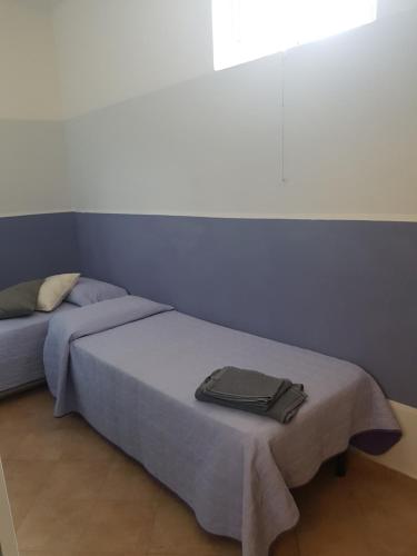 菲纳莱利古雷Casa Florine的一间卧室配有一张蓝色墙壁的床