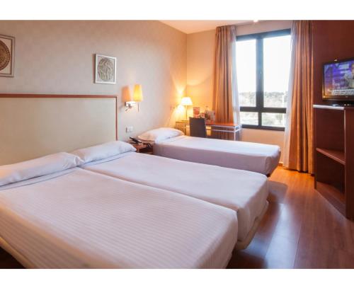博阿迪利亚德尔蒙特TH博阿迪利亚酒店的酒店客房设有两张床和电视。