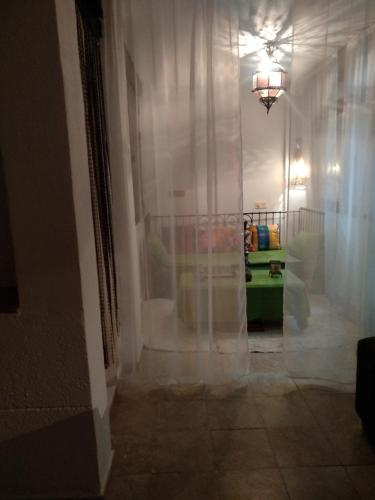 阿达莱斯El Patio Andalú的走廊上设有玻璃门,通往房间