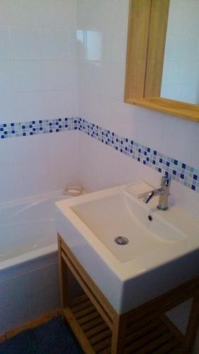 卡武埃鲁Chamines的浴室配有盥洗盆和浴缸。