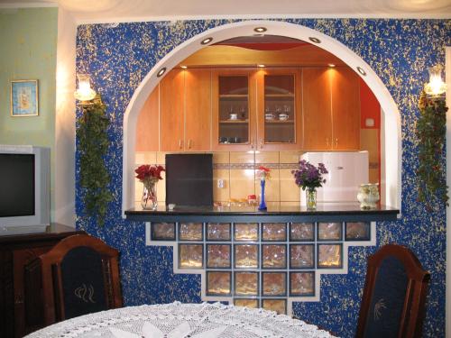 贝尔格莱德Garden的一间厨房,在房间内有拱门
