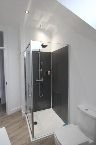 利物浦2 Serviced Apartments in Childwall-South Liverpool - Each Apartment Sleeps 6的设有带卫生间的浴室内的淋浴间