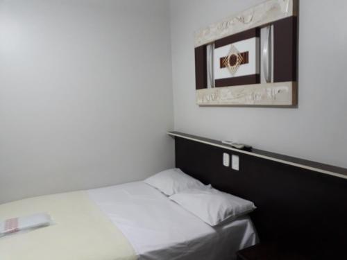 阿拉萨图巴阿拉卡酒店的卧室配有一张床,墙上挂着一幅画