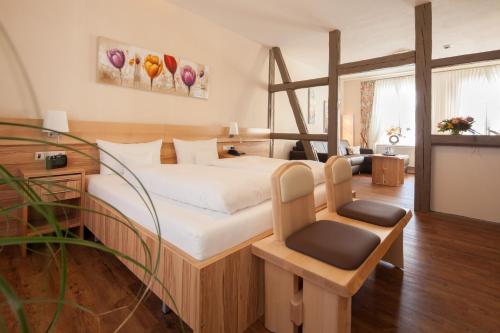 戈斯拉尔施韦柯什豪斯GDA公寓式酒店的配有一张床和一把椅子的酒店客房