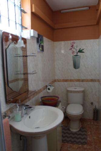 卡特勒博尔纳Chez Marina的一间带水槽、卫生间和镜子的浴室