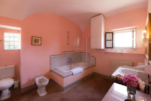 基安蒂盖奥勒Badia a Coltibuono Wine Resort & Spa的带浴缸、卫生间和盥洗盆的浴室