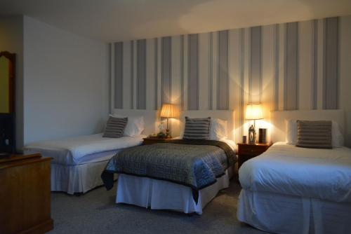 利默里克伍德菲尔德之家酒店的酒店客房设有两张床和两盏灯。