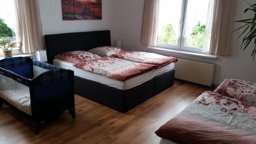 布兰肯堡Ferienwohnung Fedler的卧室配有床、椅子和窗户。