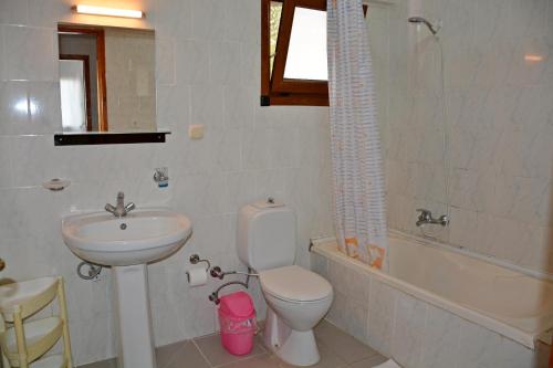 达利安Villa Poseidon的浴室配有盥洗盆、卫生间和浴缸。
