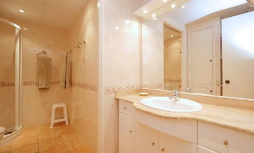 坎布里尔斯Apartamento Puerto Miramar的一间带水槽和淋浴的浴室
