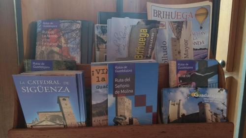 Rebollosa de Hita洛尼多德利博罗萨乡村民宿的一堆书坐在书架上