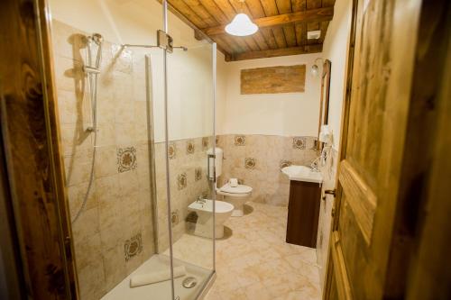 米兰佛纳赛塔住宿加早餐旅馆的带淋浴、卫生间和盥洗盆的浴室
