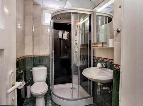 普罗夫迪夫TERRACE HOME - Three bedrooms City center的带淋浴、卫生间和盥洗盆的浴室