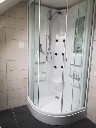 LieshoutDe Boerebeemd的带淋浴和盥洗盆的浴室