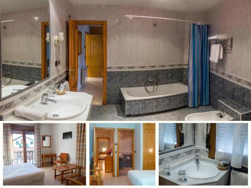 塞尔塞迪利亚玛雅旅馆的浴室配有两个盥洗盆和浴缸。