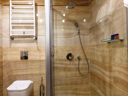 瓦尔纳Hotel Golden Tulip Varna的带淋浴和卫生间的浴室