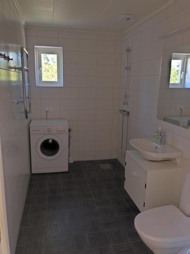 LjugarnLjugarnsstugor的一间带水槽、卫生间和洗衣机的浴室