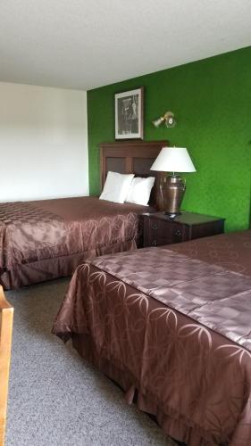 格兰德岛岛屿旅馆的绿墙旅馆客房的两张床