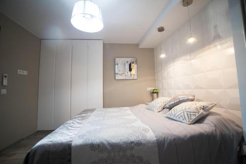 阿利坎特Apartment on Bautista Lafora 2的一间卧室配有一张带两个枕头的床