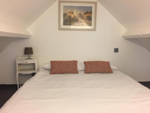 La Membrolle-sur-ChoisilleMaison/gîte-6 km de Tours的卧室配有白色的床和两个枕头