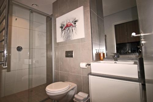 开普敦Sensational Sentinel的一间带卫生间和玻璃淋浴间的浴室