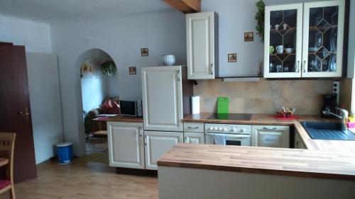 温蒂加斯顿鲁夫公寓的厨房配有白色橱柜和台面