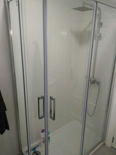 瓦伦西亚KM0 CENTRO CIUDAD的浴室里设有玻璃门淋浴