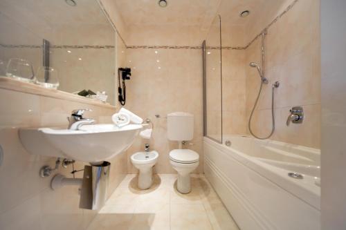 圣雷莫尼亚拉套房酒店的一间带水槽、卫生间和淋浴的浴室