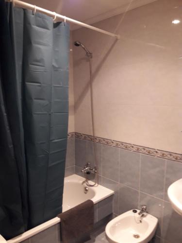 维拉加尔西亚·德·阿劳萨Apartamento Sobradelo的一间带水槽、淋浴和卫生间的浴室
