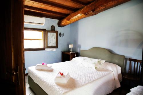 斯坎萨诺Agriturismo la Gioia的一间卧室配有一张床,上面有两条毛巾