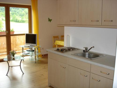 翁特尔韦森Ferienhaus Beyer的厨房配有水槽和台面