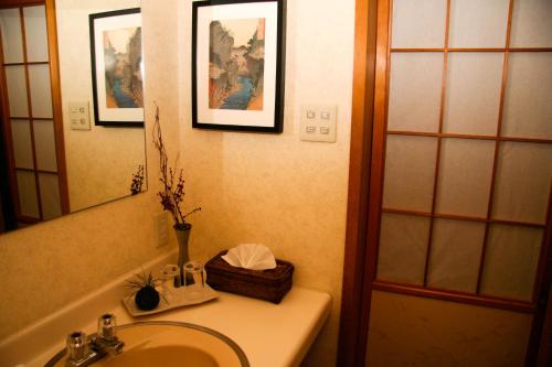 白马村森野旅舍 - 白马村的一间带水槽和镜子的浴室