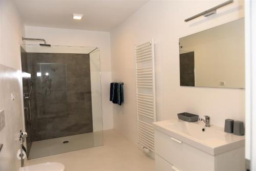 考那亚诺Haus Matha的带淋浴和盥洗盆的浴室